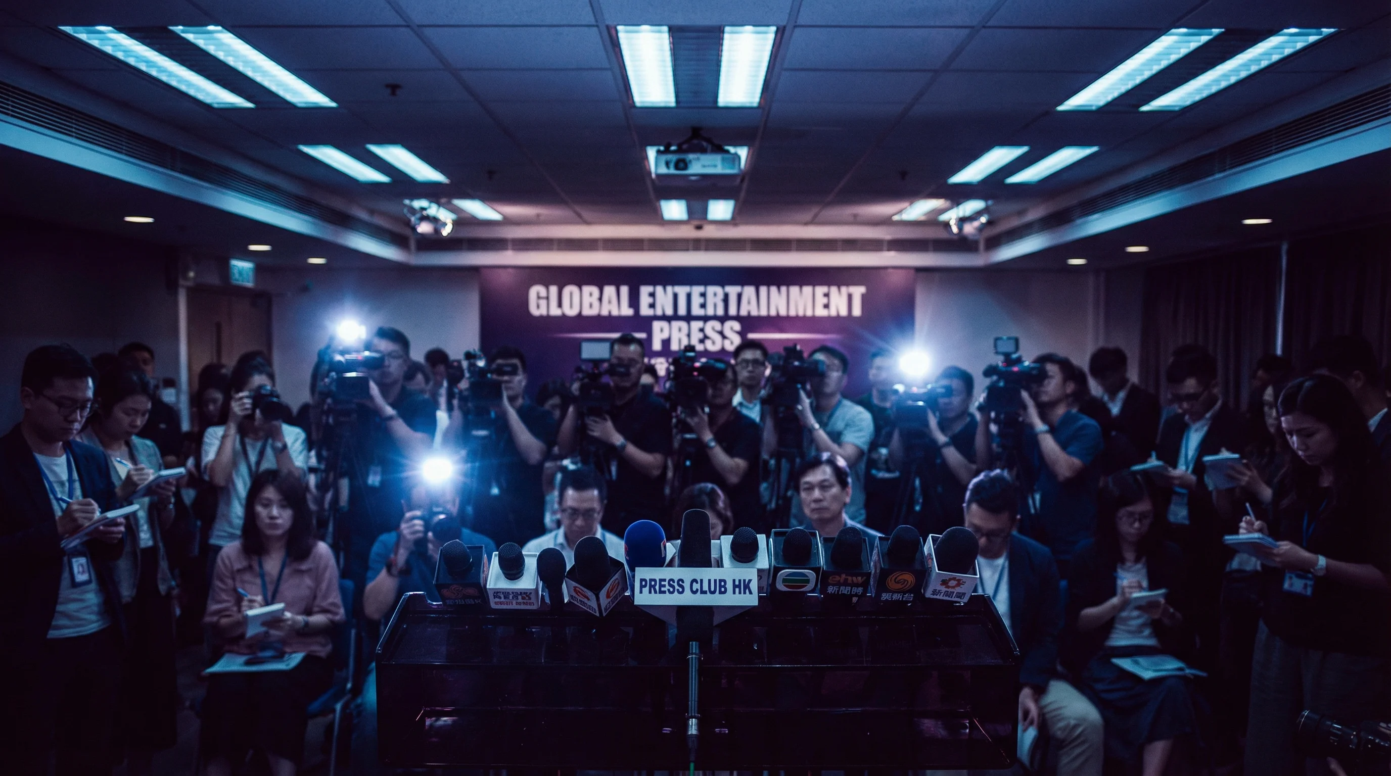 明星丑闻新闻发布会现场记者云集